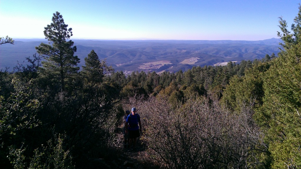 John Cody and Pat Nelson charging up the CCC Trail, carved out in the 30s by the Conservation Corps and a rugged test up to South Peak. 